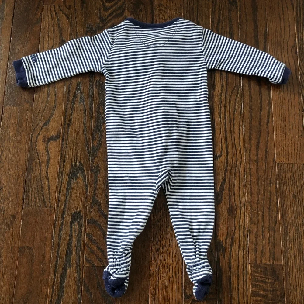 The Children’s Place Boys 3-6M Navy Blue/White Striped Footed One Piece
